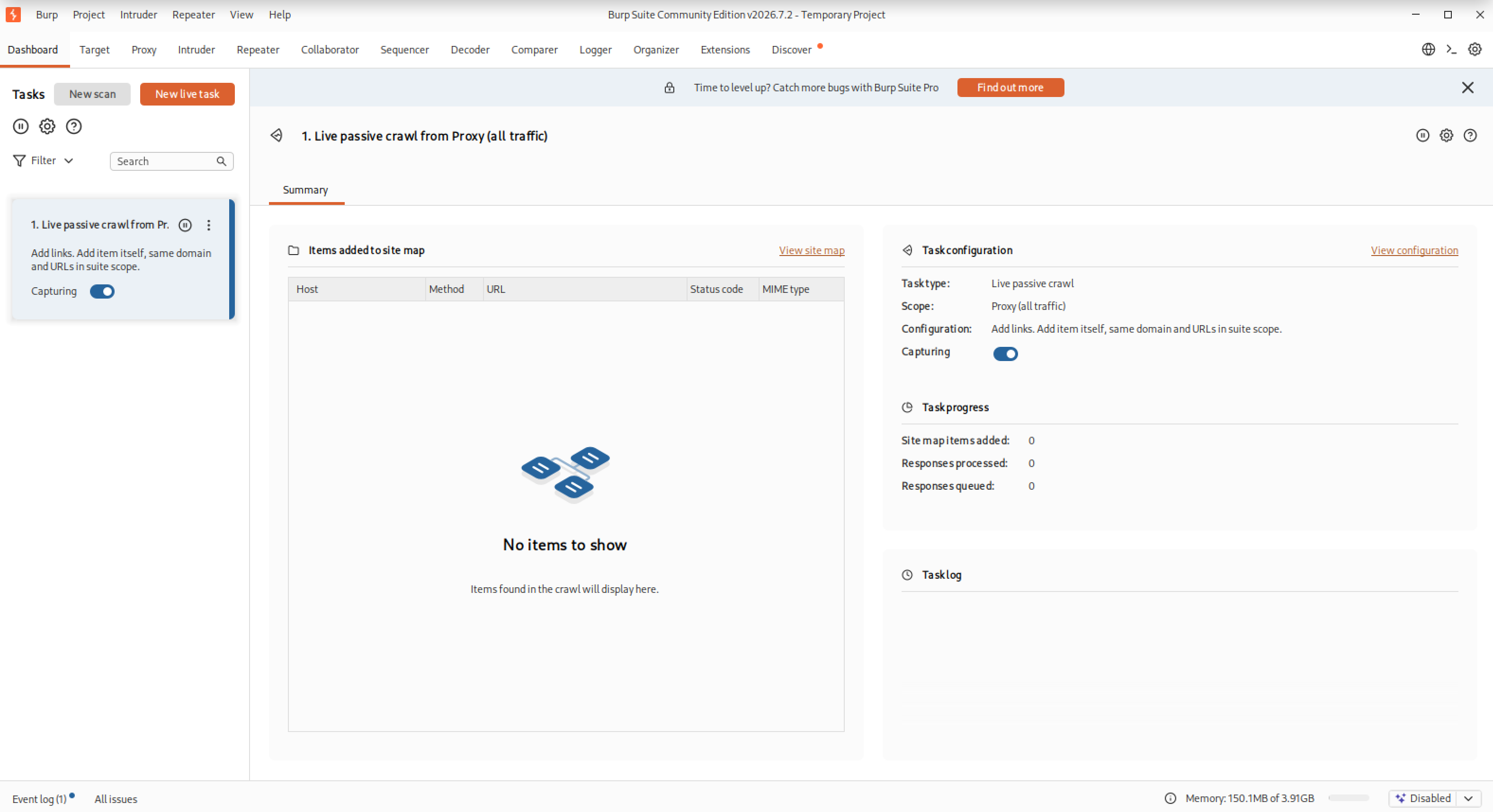 Interface principale de Burp Suite Community Edition après le démarrage