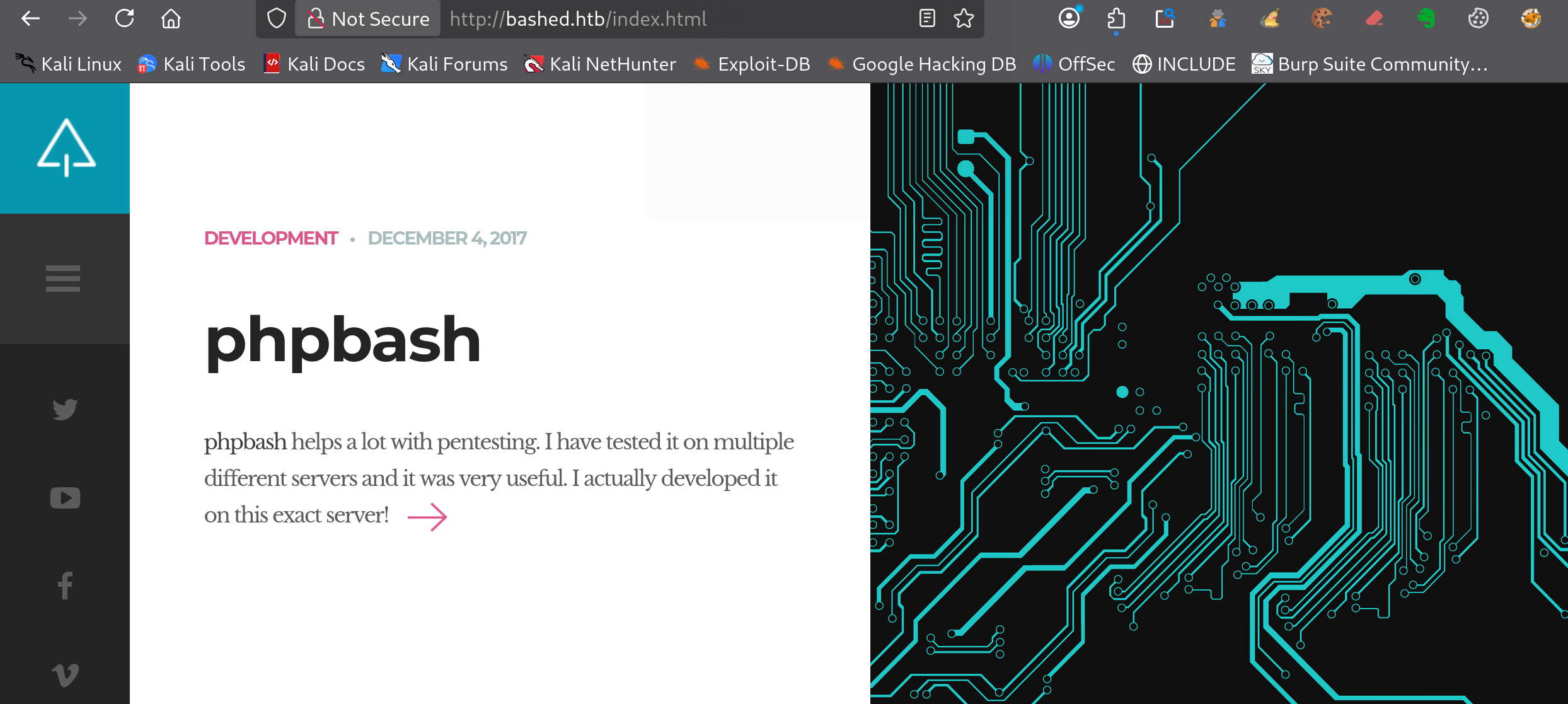 Page d’accueil de phpbash présentant le projet et son fonctionnement