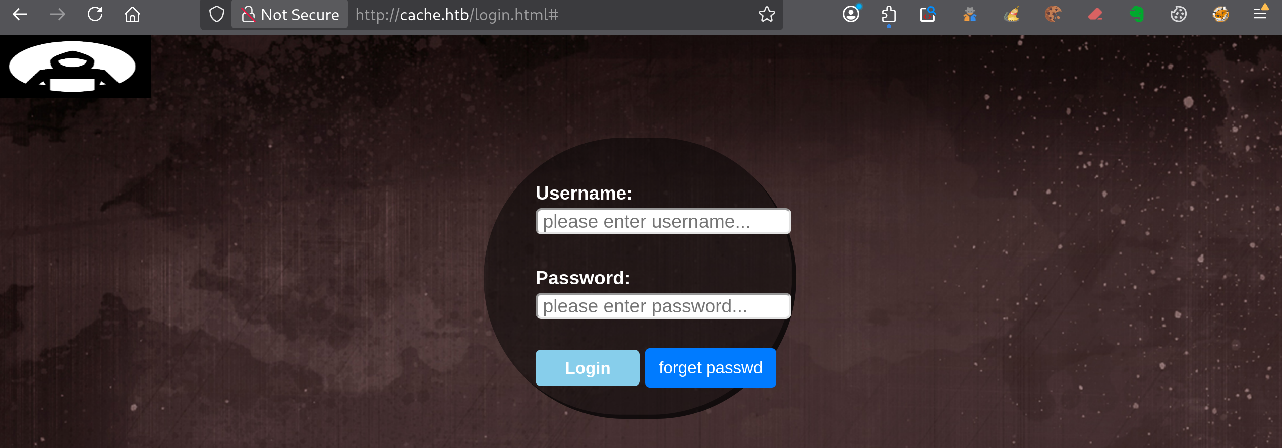 Page de connexion de l’application cache.htb
