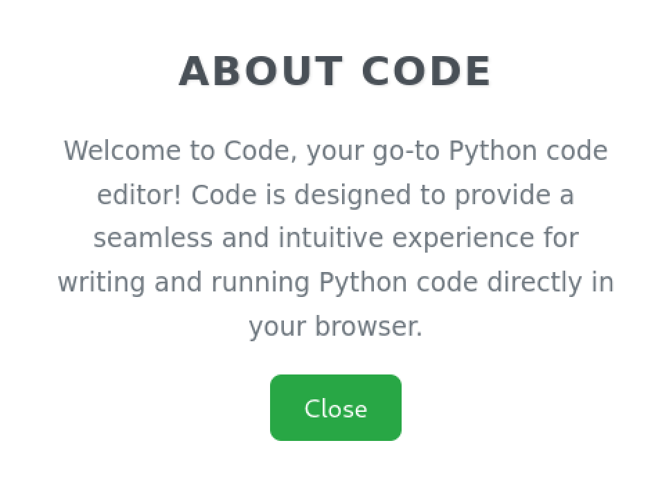 Page About de l’application code.htb présentant un éditeur Python en ligne