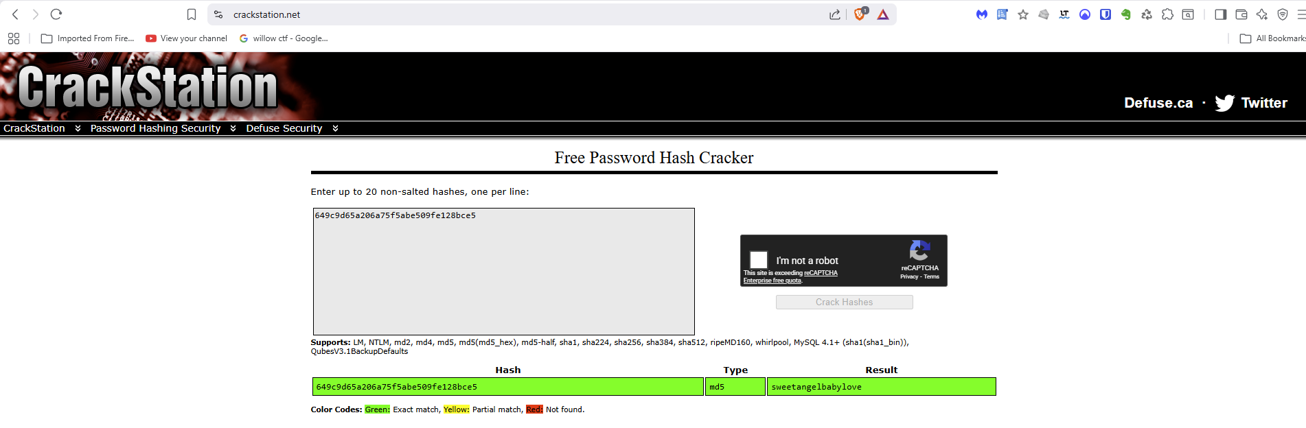 Résultat CrackStation pour le hash MD5 de l’utilisateur marco extrait de la base users.db