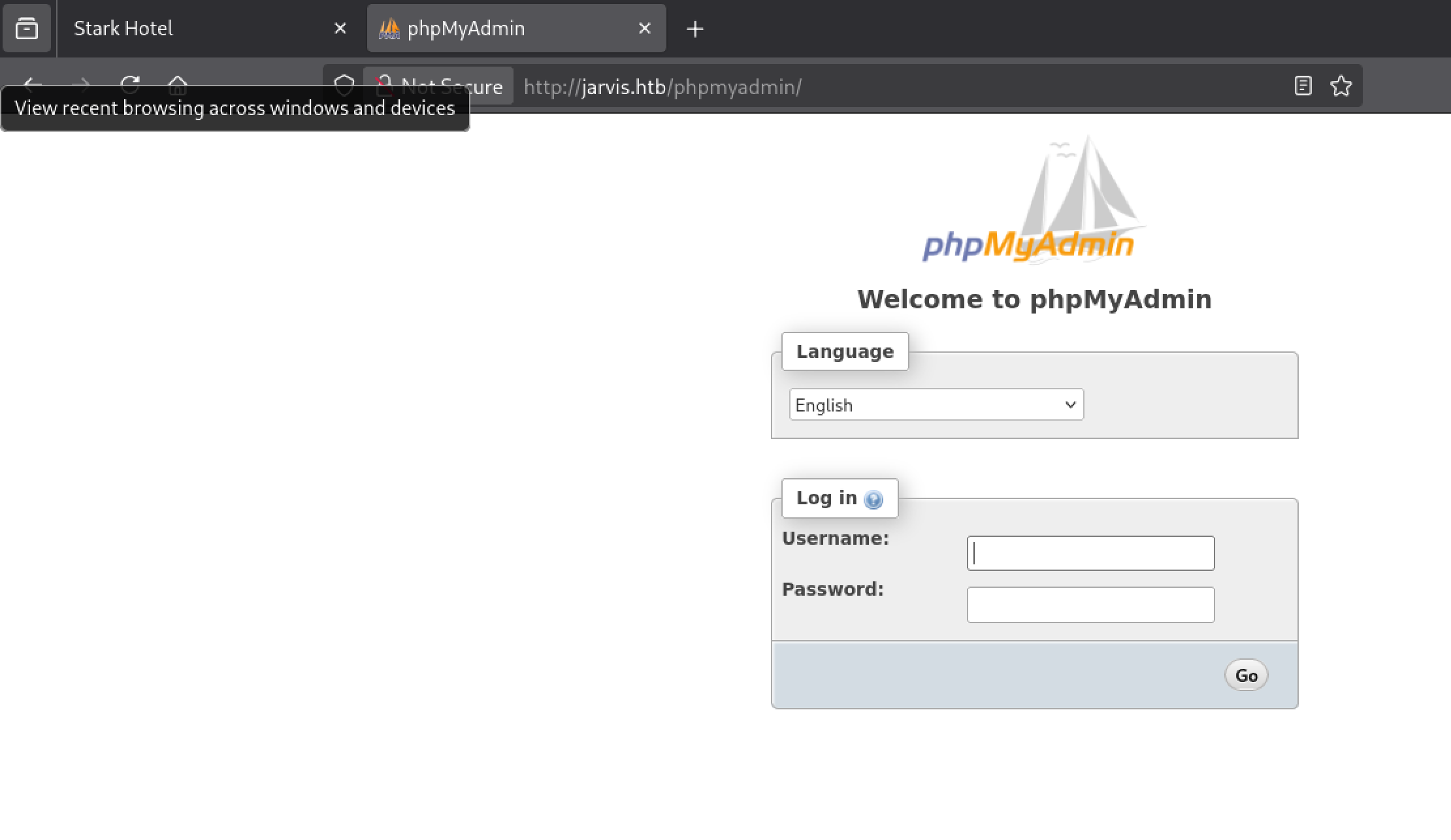 Page de connexion à l’interface phpMyAdmin