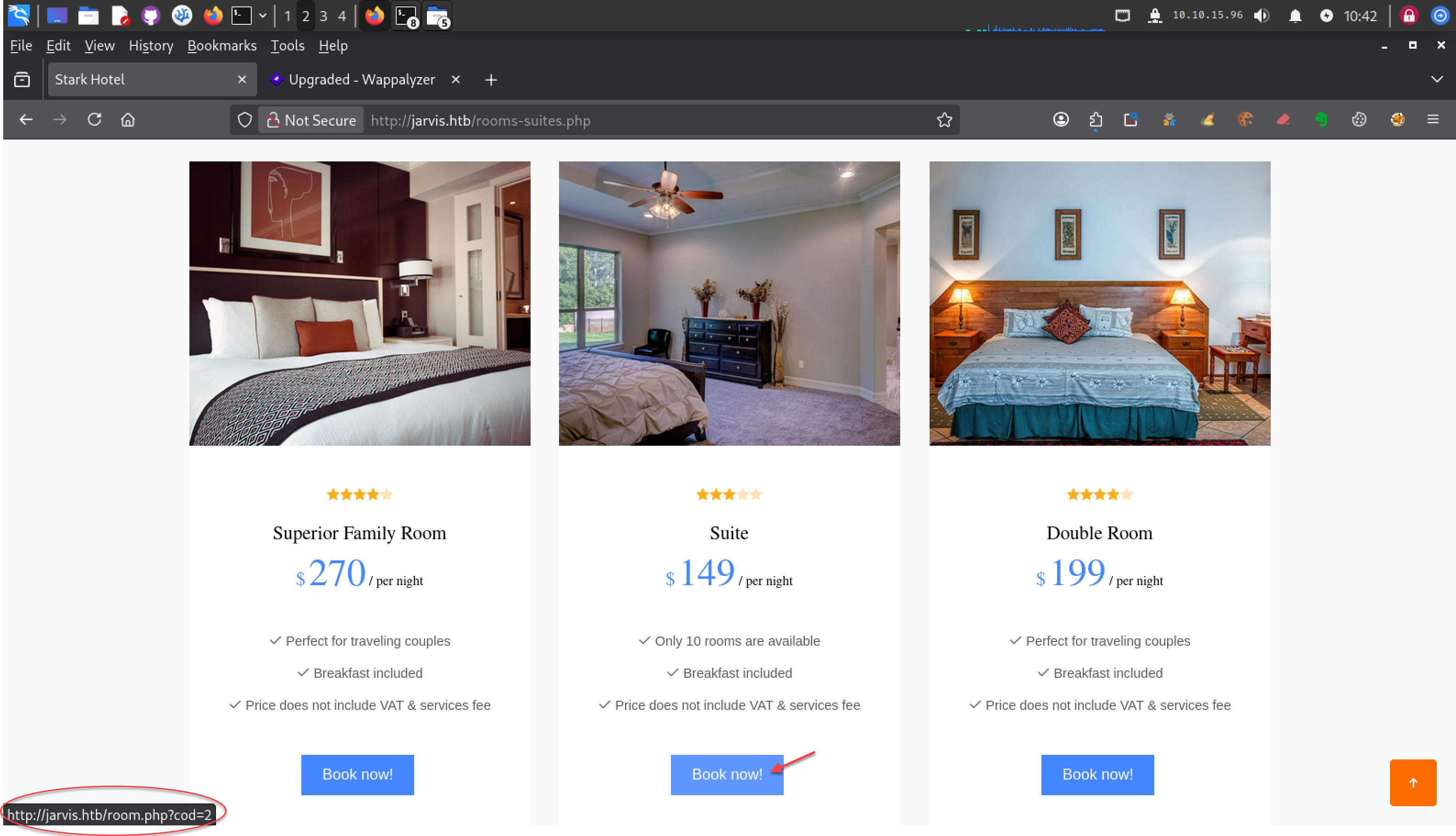 Pages de présentation des chambres utilisant le paramètre cod